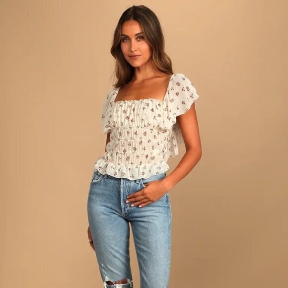 FREE PEOPLE  Juliet Printed Bodysuit cream - Ivory Combo size S - Picture 1 of 11